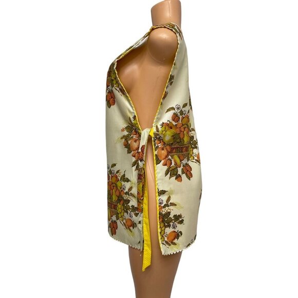 Women Yellow Orange Reversible Bib Apron Fruit Floral Pattern Vintage Autumn - Picture 6 of 14